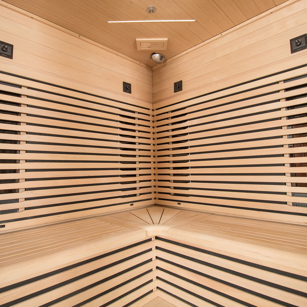 Cabine infrarouge à banc en L – Holl's Canopée 3 places angulaire