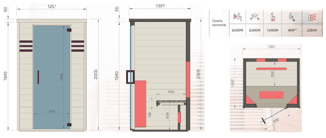 Cabine Infrarouge<br> Wenge Infra 125 spa-suisse.ch