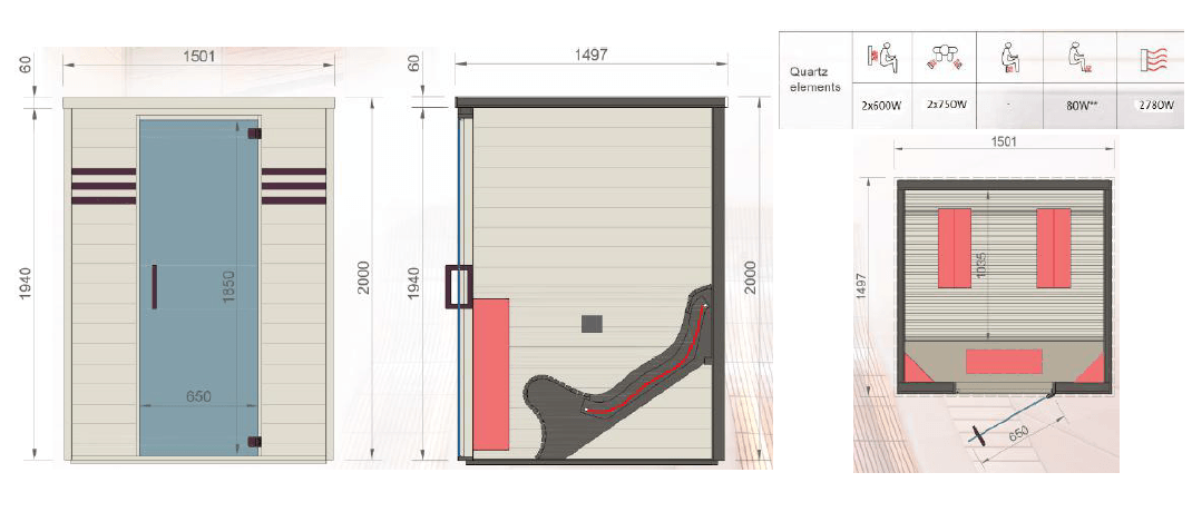 Cabine Infrarouge<br> Wenge Infra Lounge spa-suisse.ch