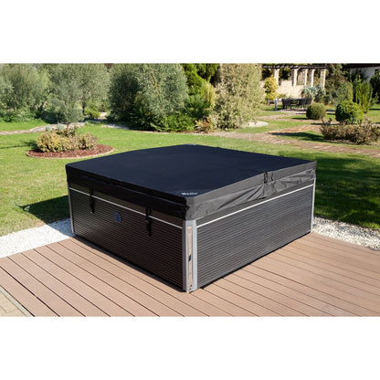 Couverture de spa Wellis BlackTex carrée à petits coins anglés, vue sur le spa