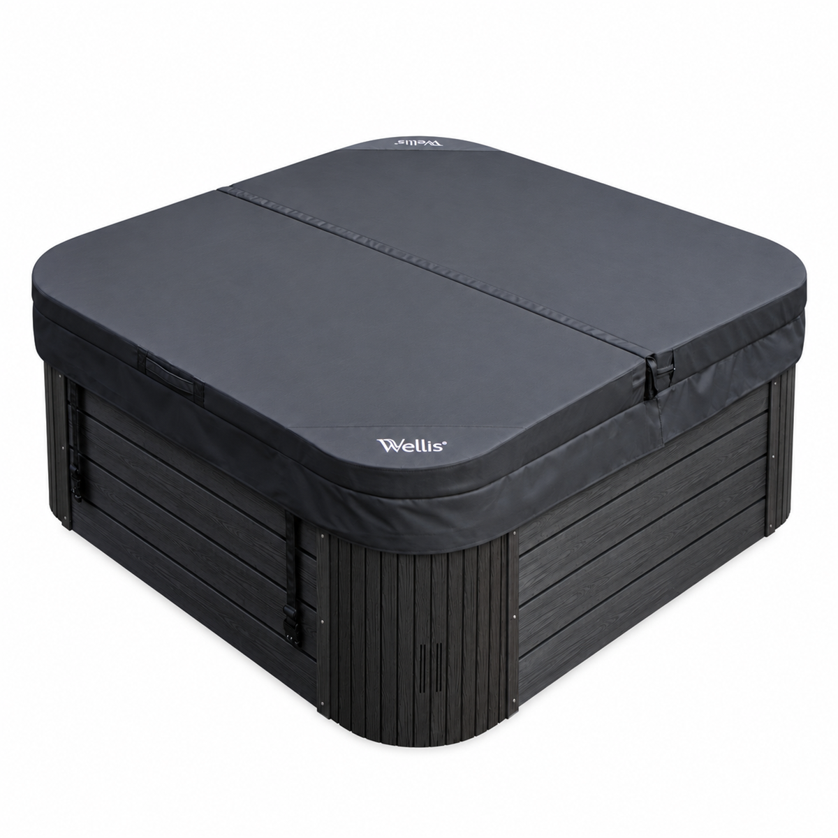 Couverture de spa Wellis BlackTex carrée à coins arrondis, vue sur le spa