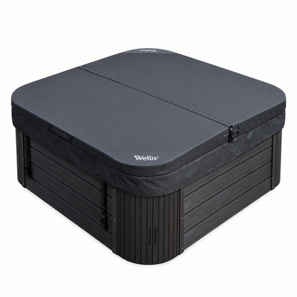 Couverture de spa Wellis BlackTex carrée à coins arrondis, vue sur le spa